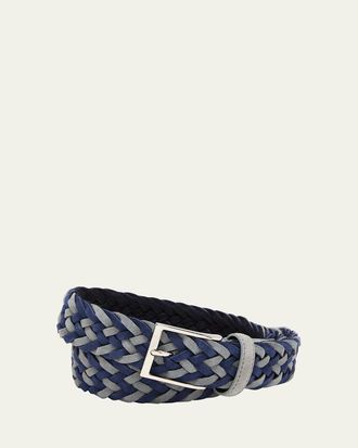 Simonnot Godard Mens Bicolor Braided Leather Belt, 35mm