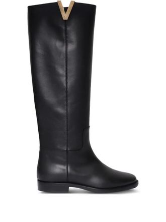 Via Roma 15 detail leather boots - women - Calf Leather/Calf Leather/Rubber/Calf Leather - 39 - Black