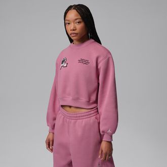 Nike Jordan Womens Jordan Brooklyn Fleece Cropped Crew-Neck Sweatshirt in Pink | IM6975-667
