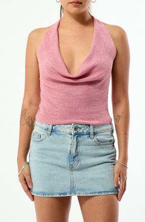 PacSun Athena Cowl Halter Neck Metallic Knit Top in Orchid at Nordstrom, Size Xx-Small