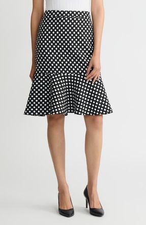 Kasper Flounce Hem Skirt in Black/Lily White at Nordstrom, Size 10P