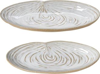 Two's Company Set Of 2 Artisanal Reactive Glaze Shell Tidbit Dish / Trays