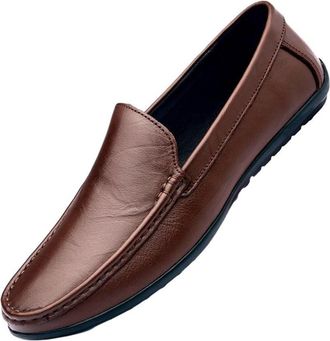 Generic Mens Cushioned Slip On Loafers Soft Sole Driving Shoes Business Casual Leather Shoes for Men Comfortable Work Office Footwear(Brown,10.5)