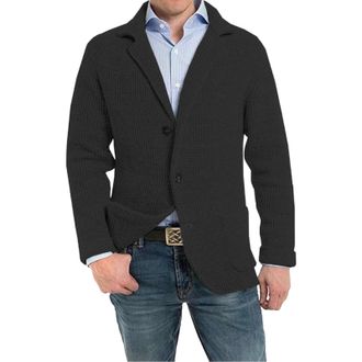 Generic Mens Sweaters Knitted Cardigans Sweater Business Blazer Knitwear with Pockets Long Sleeve Button Down Jackets Clothes Black M