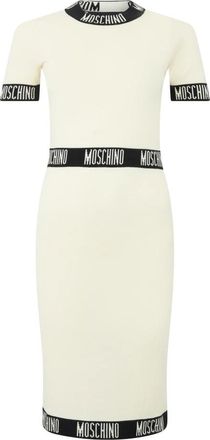 Moschino Fitted Midi Jurk Met Logo - Dames - Casual kleedjes - Wit - XS - Wol - Kleedjes