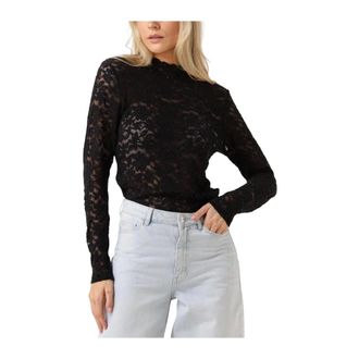 Rosemunde Delicia Kant Rolkraag Top - Dames - Tops - Zwart - Maat: S Katoen