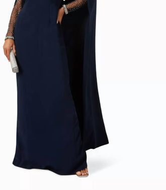 Jenny Packham Crystal Cape Gown In Navy