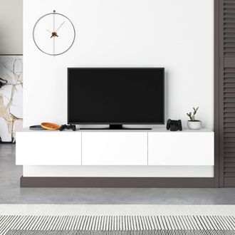 Decortie Francy Wall Mounted Floating TV Unit 180cm for 55 Inch TVs in White | Size: 2 Pack