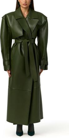 Naked Wardrobe Faux Leather Trench Coat in Dark Olive at Nordstrom, Size X-Large