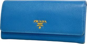 Prada Blue Leather Long Wallet (Bi-Fold) (Pre-Owned)