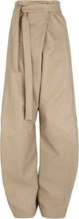 Cortana Rocco Leren Broek - Dames - Leren Broeken - Beige - S - Leer - Broeken