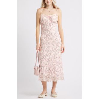 BP. Tie Front Chiffon Midi Dress in Ivory- Pink Elizabeth Floral at Nordstrom, Size Xx-Small