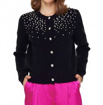 Current Air Crystal Beaded Detail Cardigan In Black
