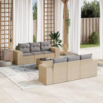 vidaXL Vidaxl - Set Sof&aacute;s De Jard&iacute;n 7 Piezas Y Cojines Rat&aacute;n Sint&eacute;tico Beige