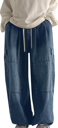 Generic Jeans for Men UK Baggy Harem Denim Pants Wide Leg Drawstring Straight-Leg Hippie Trousers Elasticated Waist Smart Mens Yoga Sweatpants with Multi Pock