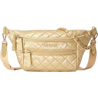 MZ Wallace Small Crosby Quilted Nylon Convertible Sling Bag in Light Gold Pearl Metallic at Nordstrom