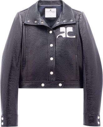 Courr&egrave;ges Glossy Silk-Blend Structured Cropped Jacket