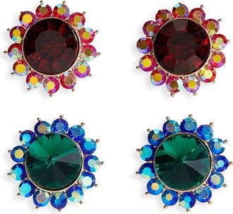 Tasha 2-Pack Crystal Flower Stud Earrings in Red/emerald at Nordstrom Rack