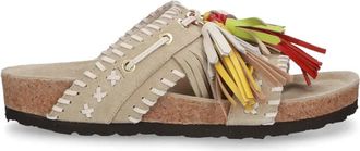 Elena Iachi Beige Sandalen met Franjes - Dames - Sandalen - Beige - 39 EU - Su&egrave;de - Schoenen