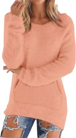 Generic Long Line Jumpers for Women UK Tunic Tops with Pockets Solid Color-Womens Loose-Fit Crewneck Knit Pullover Top Soft Comfort Jumpers for Women UK Crew 