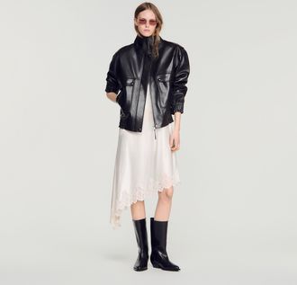 Sandro Standing collar leather jacket