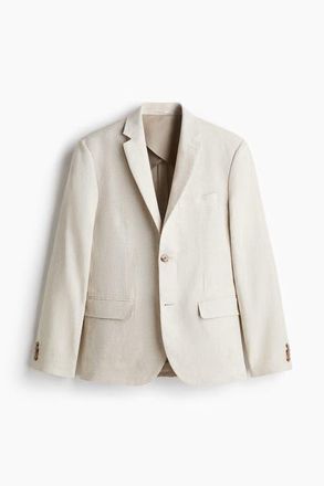 H&M Slim Fit Linen Jacket in Light Beige at Nordstrom, Size 40