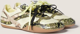 Miu Miu Gymnasium technical fabric and python-print Ayers leather sneakers