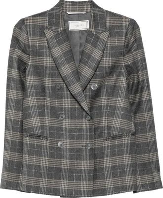 PESERICO Dubbelrijige blazer met ruitpatroon - Dames - Blazers - Grijs - M - Jassen