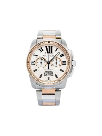 Cartier Calibre de Chronograph 42mm - men - Steel/Rose Gold - One Size - White