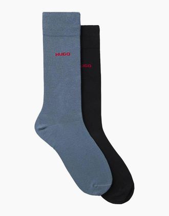 HUGO BOSS Mens HUGO 2-Pack Red Logo Combed Cotton Socks, Blue - Size: 10/9.5/9/10.5/11/11.5/12/12.5