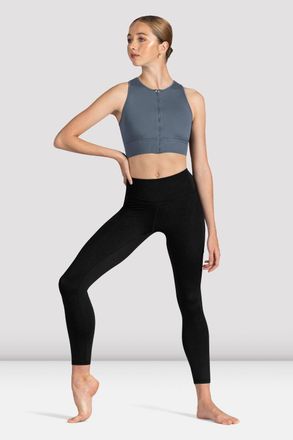 Bloch Ladies Kya Zip Front Crop Top, Graphite Grey