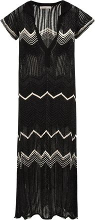 Akep Zig Zag Polo Dress - Dames - Maxi kleedjes - Zwart - XS - Polyester - Kleedjes