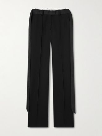 The Attico Pantaloni A Gamba Dritta In Twill Di Lana Con Cintura E Laccetti - Nero