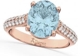 Allurez Oval Aquamarine & Diamond Engagement Ring 14k Rose Gold (4.42ct)