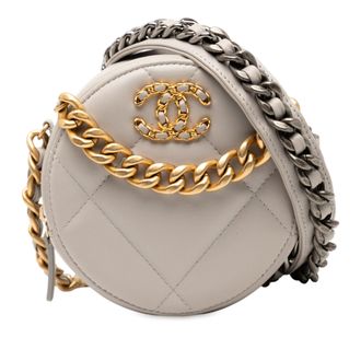 Chanel Pre-owned Womens Lambskin 19 Round Clutch With Chain - Light Grey Leather - One Size