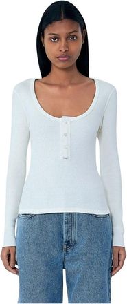 Chlo&eacute; Henley T-Shirt - Dames - Ronde hals truien - Wit - M - Katoen - Truien & Vesten