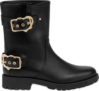 Love Moschino heart-buckle leather boots - women - Fabric/Rubber/Calf Leather - 37 - Black