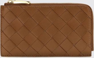 Bottega Veneta Portacarte piatto con zip in pelle di agnello intrecciata