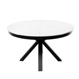 Koketto Home Mesa redonda extensible 130 patas negras y tapa porcel&aacute;nica blanca