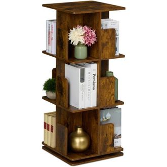 Relaxdays Relaxdays - Rotating Bookcase, 360-Degree Swivel, 4 Tiers, 125.5x39x39 cm Shelvf for Books & CDs, Industrial Design, Brown