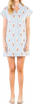 THML Clothing Striped Short Sleeve Lobster Print Dress In Blue