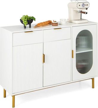 Costway Costway - Aparador Buffet, Gabinete de Cocina con 2 Cajones Espaciosos y 2 Gabinetes Grandes con Puertas, Patas de Metal, Elegante Aparador