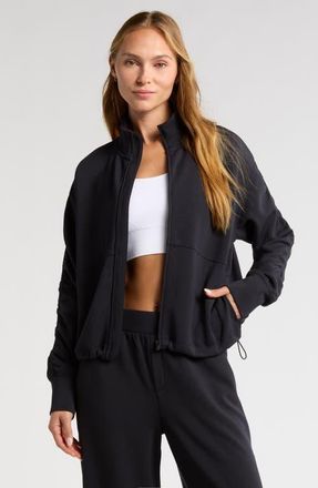 Zella Ultra Soft Ruched Sleeve Zip Jacket in Black at Nordstrom, Size Xx-Large