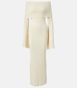 Aya Muse Abito lungo in misto lino con scollo bardot