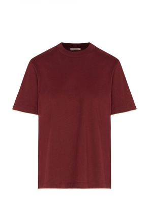 Moncler WOMENS COTTON TRIM T SHIRT Size: XS, colour: BURGUNDY