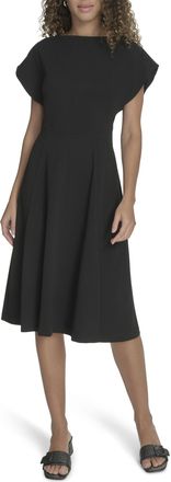 Calvin Klein Womens Scuba Crepe Event Short Sleeve Midi Dress, Black, 10