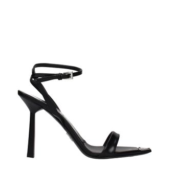 Prada Damens Schwarze Ledersandalen