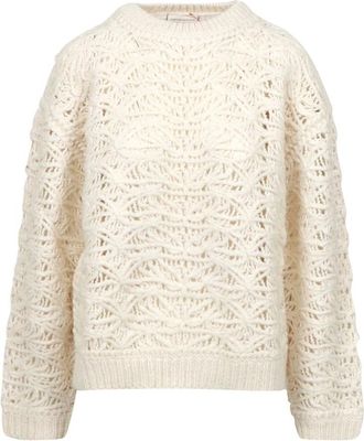 Semicouture Truien & Vesten, Dames, Beige, M, Wol, Roomkleurige Wollen Blend Geborduurde Trui