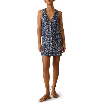 Faherty Alston Linen Button-Up Minidress in Juniper Ikat Floral at Nordstrom Rack, Size Large