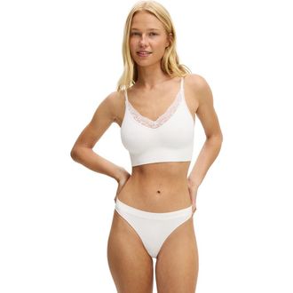 Cotton On Womens Seamless Longline Lace Trim Bralette in White at Nordstrom, Size Medium